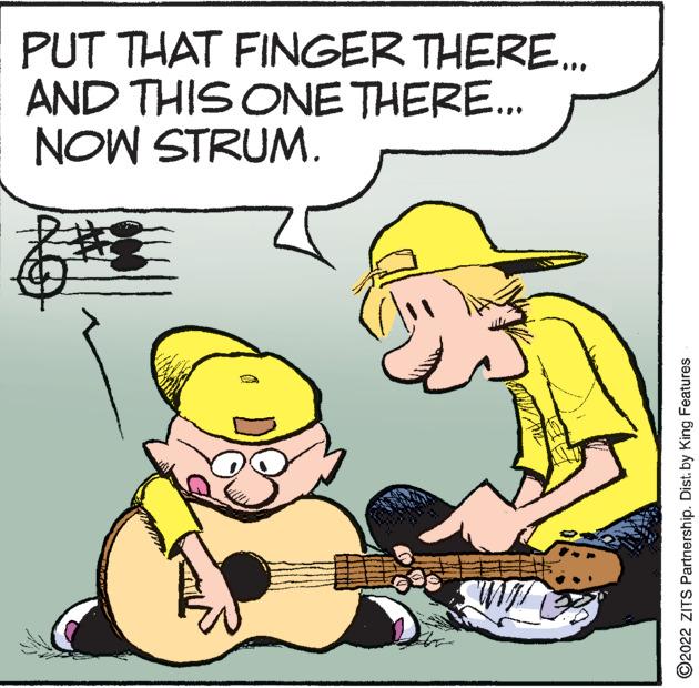 Gesture OCR: PUT THAT FINGER THERE... AND THIS ONE THERE... NOW STRUM. ?? ?2022 ZITS Partnership. Dist. by King Features PUT THAT FINGER THERE ... AND THIS ONE THERE ... NOW STRUM . ?? ?2022 ZITS Partnership . Dist . by King Features