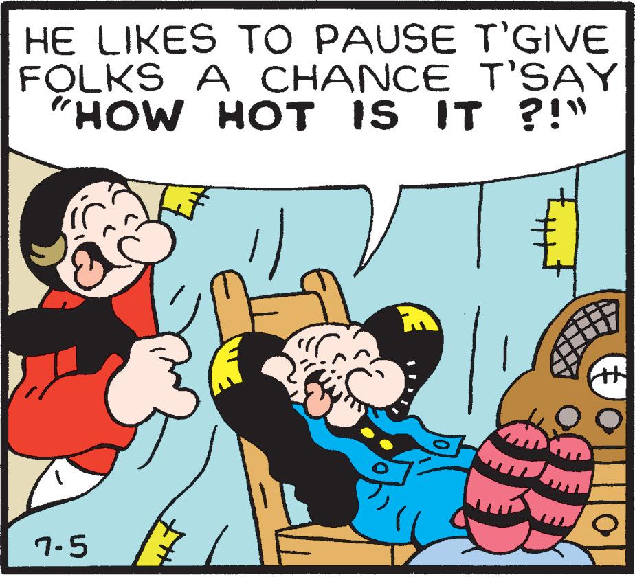 Gesture OCR: HE LIKES TO PAUSE T'GIVE FOLKS A CHANCE T'SAY "HOW HOT IS IT?!" 7-5 WOL HE LIKES TO PAUSE T'GIVE FOLKS A CHANCE T'SAY " HOW HOT IS IT ?! " 7-5 WOL