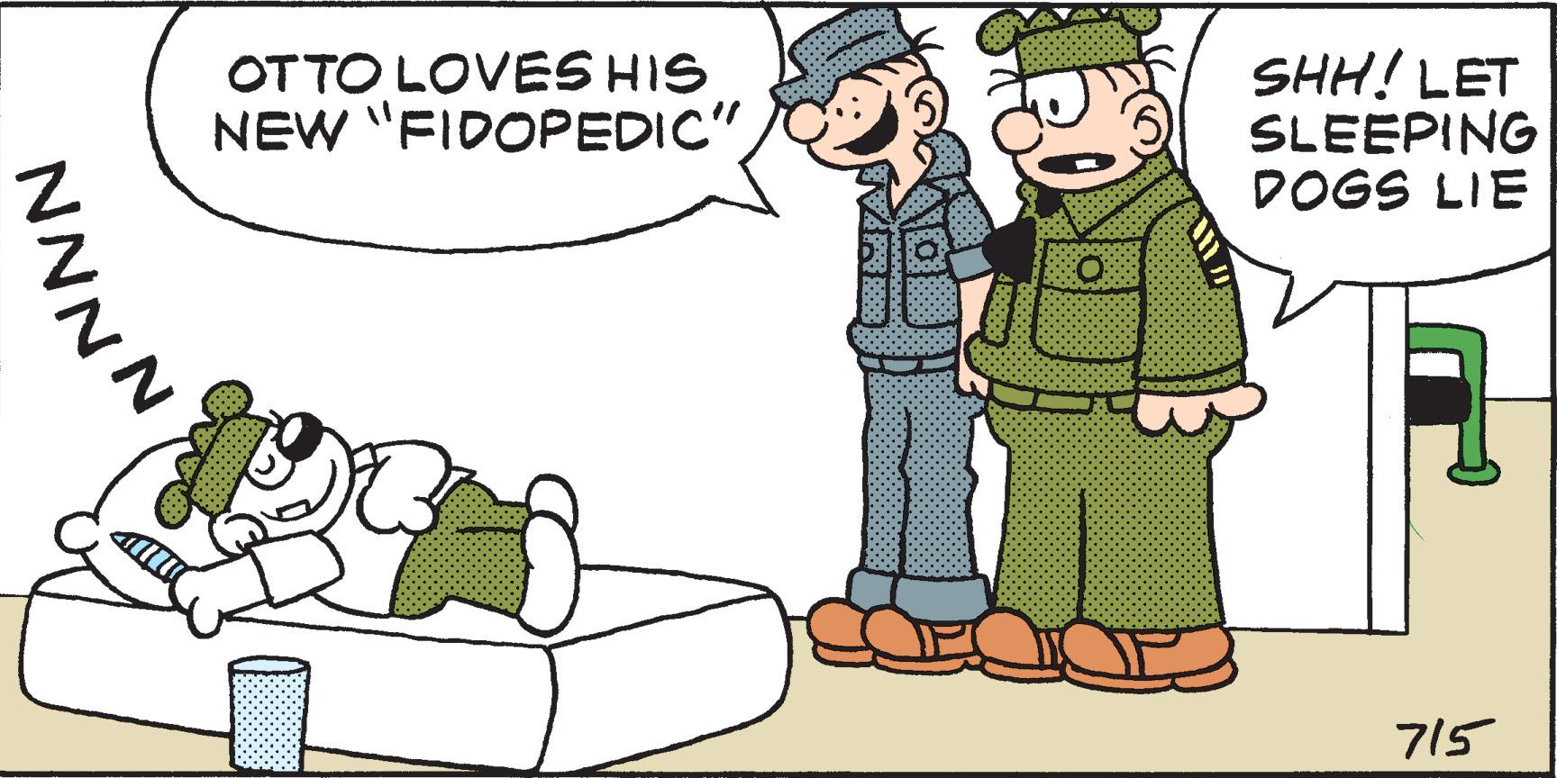 Line OCR: NNNN OTTO LOVES HIS NEW "FIDOPEDIC" SHH! LET SLEEPING DOGS LIE 715 NNNN OTTO LOVES HIS NEW " FIDOPEDIC " SHH ! LET SLEEPING DOGS LIE 715
