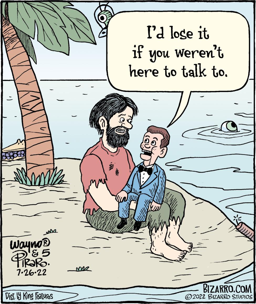 Happy OCR: Wayno® &5 7-26-22 Dist. by King Features ma I'd lose it if weren't you here to talk to. BIZARRO.COM 2022 BIZARRO STUDIOS Wayno® & 5 7-26-22 Dist . by King Features ma I'd lose it if weren't you here to talk to . BIZARRO.COM 2022 BIZARRO STUDIOS