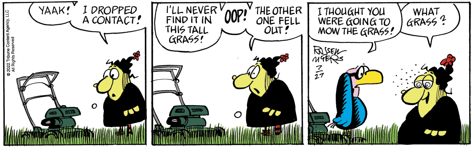 Art OCR: YAAK! I DROPPED A CONTACT! NEVER THE OTHER FIND IT IN OOP! ONE FELL OUT! THIS TALL GRASS! ANA THIS I THOUGHT YOU WERE GOING TO MOW THE GRASS! ROSSEN NGERS NA ? UT WHAT GRASS? YAAK ! I DROPPED A CONTACT ! NEVER THE OTHER FIND IT IN OOP ! ONE FELL OUT ! THIS TALL GRASS ! ANA THIS I THOUGHT YOU WERE GOING TO MOW THE GRASS ! ROSSEN NGERS NA ? UT WHAT GRASS ?