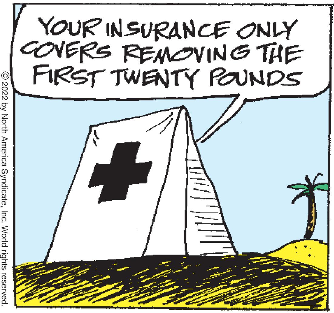 Line art OCR: ?2022 by North America SyndicateInc. World rights reserved. YOUR INSURANCE ONLY COVERS REMOVING THE FIRST TWENTY POUNDS ?2022 by North America SyndicateInc. World rights reserved . YOUR INSURANCE ONLY COVERS REMOVING THE FIRST TWENTY POUNDS