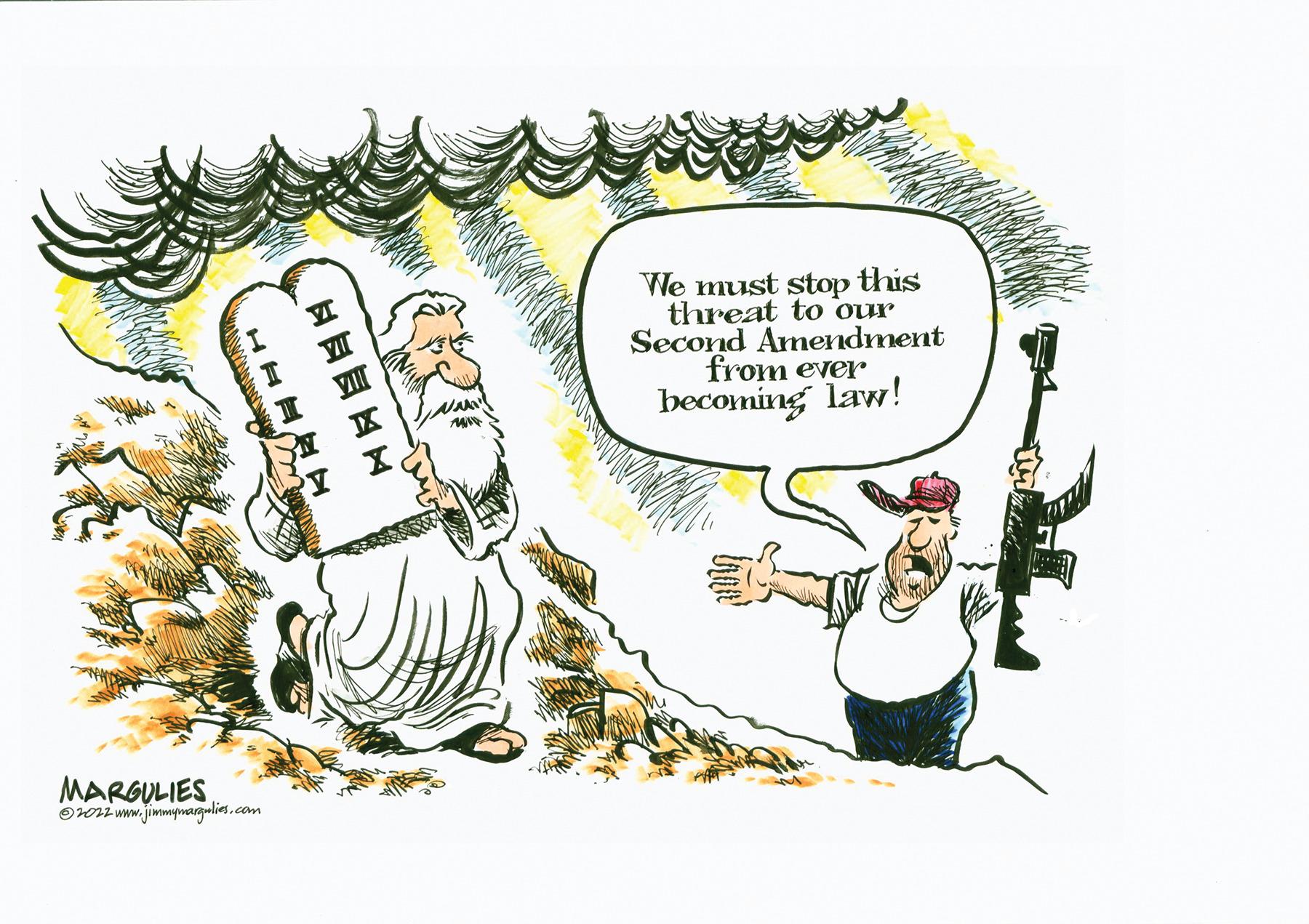 Illustration OCR: MARGULIES ?2022 www.jimmymargulies.com HEN We must stop this threat to our Second Amendment from ever becoming law! MARGULIES ?2022 www.jimmymargulies.com HEN We must stop this threat to our Second Amendment from ever becoming law !