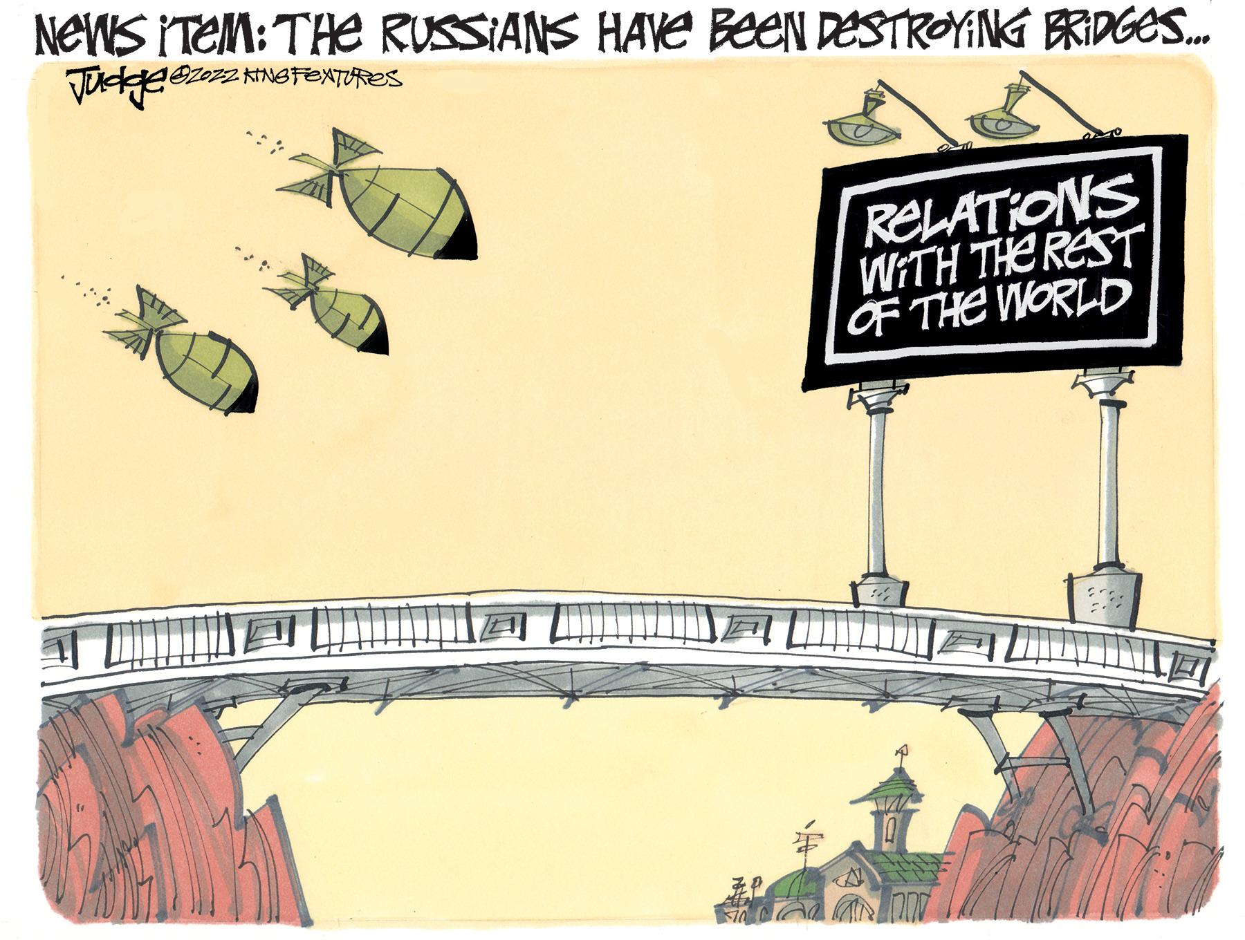 Arthropod OCR: NEWS ITEM: THE RUSSIANS HAVE BEEN DESTROYING BRIDGES... Judge ez @zozZ KINGFextures T RELATIONS WITH THE REST OF THE WORLD NEWS ITEM : THE RUSSIANS HAVE BEEN DESTROYING BRIDGES ... Judge ez @zozZ KINGFextures T RELATIONS WITH THE REST OF THE WORLD