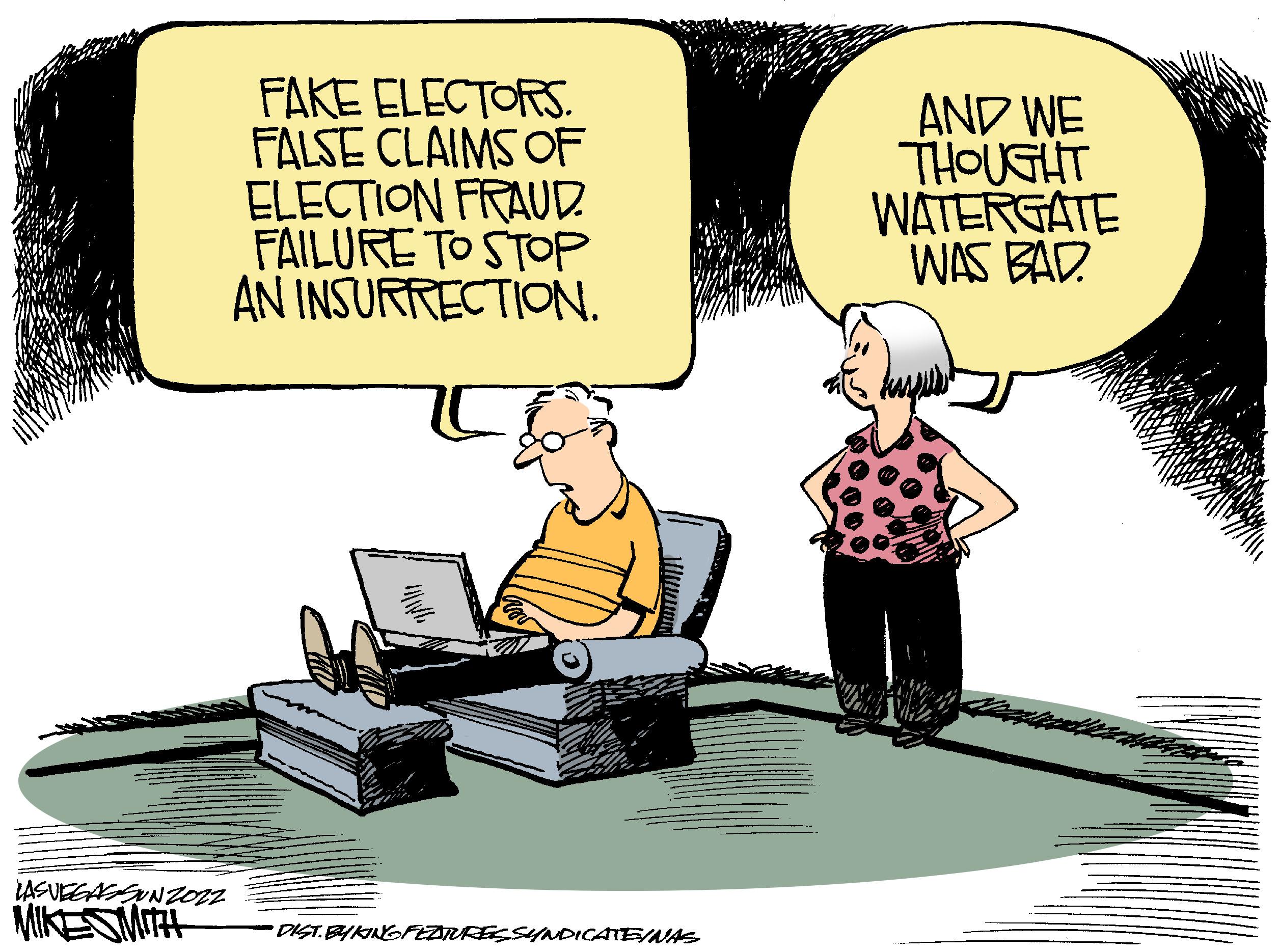 Parallel OCR: LASVEGASSUNZOZZ MIKE SMITH FAKE ELECTORS. FALSE CLAIMS OF ELECTION FRAUD FAILURE TO STOP AN INSURRECTION. DIST. BYKINGFEATURES SYNDICATE/NAS AND WE THOUGHT WATERGATE WAS BAD LASVEGASSUNZOZZ MIKE SMITH FAKE ELECTORS . FALSE CLAIMS OF ELECTION FRAUD FAILURE TO STOP AN INSURRECTION . DIST . BYKINGFEATURES SYNDICATE / NAS AND WE THOUGHT WATERGATE WAS BAD