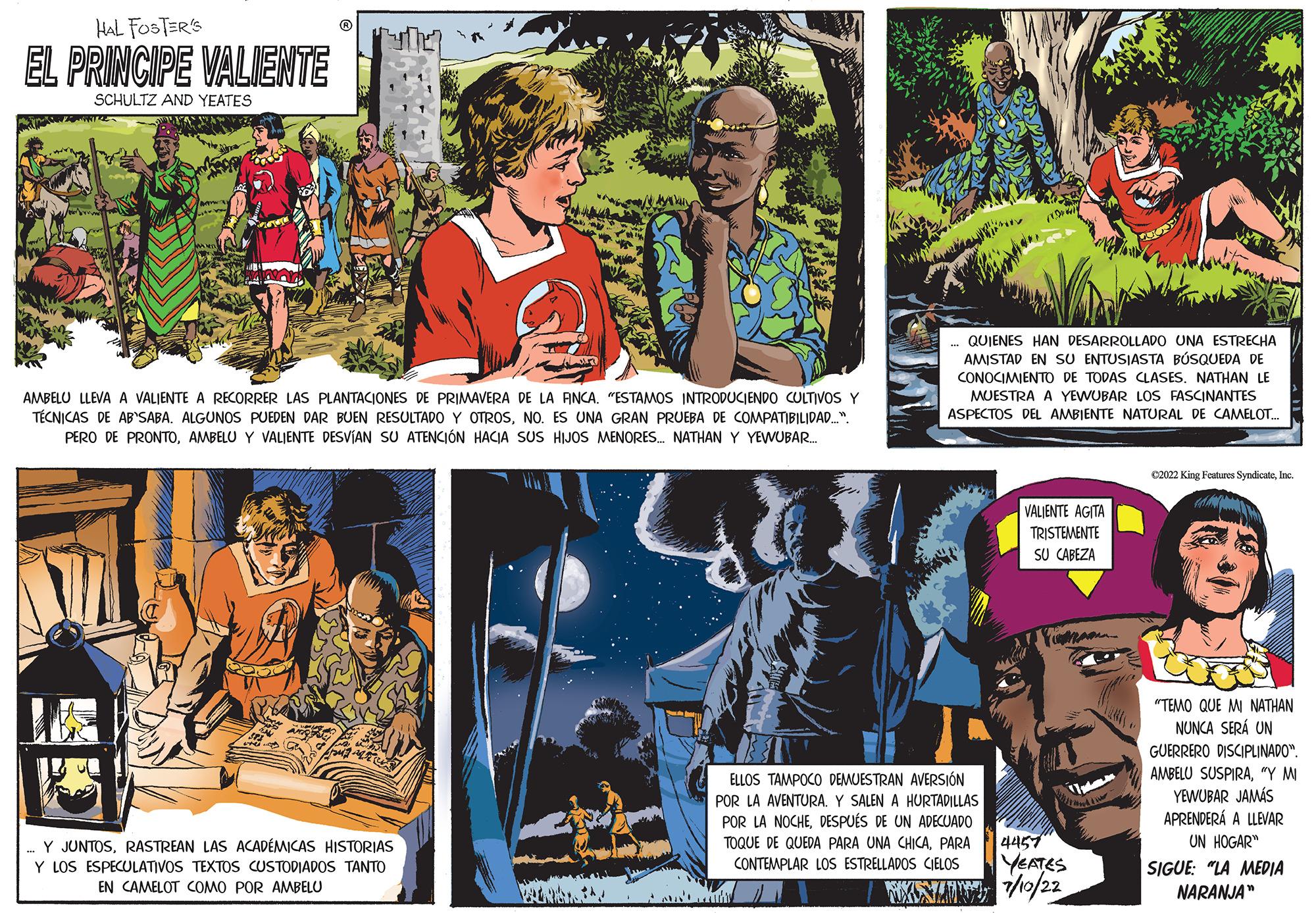 Parallel OCR: HAL FOSTER'S EL PRINCIPE VALIENTE SCHULTZ AND YEATES AMBELO LLEVA A VALIENTE A RECORRER LAS PLANTACIONES DE PRIMAVERA DE LA FINCA. "ESTAMOS INTRODUCIENDO CULTIVOS Y TÉCNICAS DE AB'SABA. ALGUNOS PUEDEN DAR BUEN RESULTADO Y OTROSNO. ES UNA GRAN PRUEBA DE COMPATIBILIDAD....". PERO DE PRONTOAMBELU Y VALIENTE DESVÍAN SU ATENCIÓN HACIA SUS HIJOS MENORES... NATHAN Y YEWUBAR Y JUNTOSRASTREAN LAS ACADÉMICAS HISTORIAS Y LOS ESPECULATIVOS TEXTOS CUSTODIADOS TANTO EN CAMELOT COMO POR AMBELU QUIENES HAN DESARROLLADO UNA ESTRECHA AMISTAD EN SU ENTUSIASTA BÚSQUEDA DE CONOCIMIENTO DE TODAS CLASES. NATHAN LE MUESTRA A YEWUBAR LOS FASCINANTES ASPECTOS DEL AMBIENTE NATURAL DE CAMELOT... ELLOS TAMPOCO DEMUESTRAN AVERSIÓN POR LA AVENTURA Y SALEN A HURTADILLAS POR LA NOCHEDESPUÉS DE UN ADECUADO TOQUE DE QUEDA PARA UNA CHICAPARA CONTEMPLAR LOS ESTRELLADOS CIELOS VALIENTE AGITA TRISTEMENTE SU CABEZA 4457 YEATES WXNZIN 7/10/22 C2022 King Features SyndicaleInc. "TEMO QUE MI NATHAN NUNCA SERÁ UN GUERRERO DISCIPLINADO". AMBELU SUSPIRA"Y M YEWUBAR JAMÁS APRENDERÁ A LLEVAR UN HOGAR" SIGUE: "LA MEDIA NARANJA" HAL FOSTER'S EL PRINCIPE VALIENTE SCHULTZ AND YEATES AMBELO LLEVA A VALIENTE A RECORRER LAS PLANTACIONES DE PRIMAVERA DE LA FINCA . " ESTAMOS INTRODUCIENDO CULTIVOS Y TÉCNICAS DE AB'SABA . ALGUNOS PUEDEN DAR BUEN RESULTADO Y OTROSNO . ES UNA GRAN PRUEBA DE COMPATIBILIDAD .... " . PERO DE PRONTOAMBELU Y VALIENTE DESVÍAN SU ATENCIÓN HACIA SUS HIJOS MENORES ... NATHAN Y YEWUBAR Y JUNTOSRASTREAN LAS ACADÉMICAS HISTORIAS Y LOS ESPECULATIVOS TEXTOS CUSTODIADOS TANTO EN CAMELOT COMO POR AMBELU QUIENES HAN DESARROLLADO UNA ESTRECHA AMISTAD EN SU ENTUSIASTA BÚSQUEDA DE CONOCIMIENTO DE TODAS CLASES . NATHAN LE MUESTRA A YEWUBAR LOS FASCINANTES ASPECTOS DEL AMBIENTE NATURAL DE CAMELOT ... ELLOS TAMPOCO DEMUESTRAN AVERSIÓN POR LA AVENTURA Y SALEN A HURTADILLAS POR LA NOCHEDESPUÉS DE UN ADECUADO TOQUE DE QUEDA PARA UNA CHICAPARA CONTEMPLAR LOS ESTRELLADOS CIELOS VALIENTE AGITA TRISTEMENTE SU CABEZA 4457 YEATES WXNZIN 7/10/22 C2022 King Features SyndicaleInc. " TEMO QUE MI NATHAN NUNCA SERÁ UN GUERRERO DISCIPLINADO " . AMBELU SUSPIRA" Y M YEWUBAR JAMÁS APRENDERÁ A LLEVAR UN HOGAR " SIGUE : " LA MEDIA NARANJA "