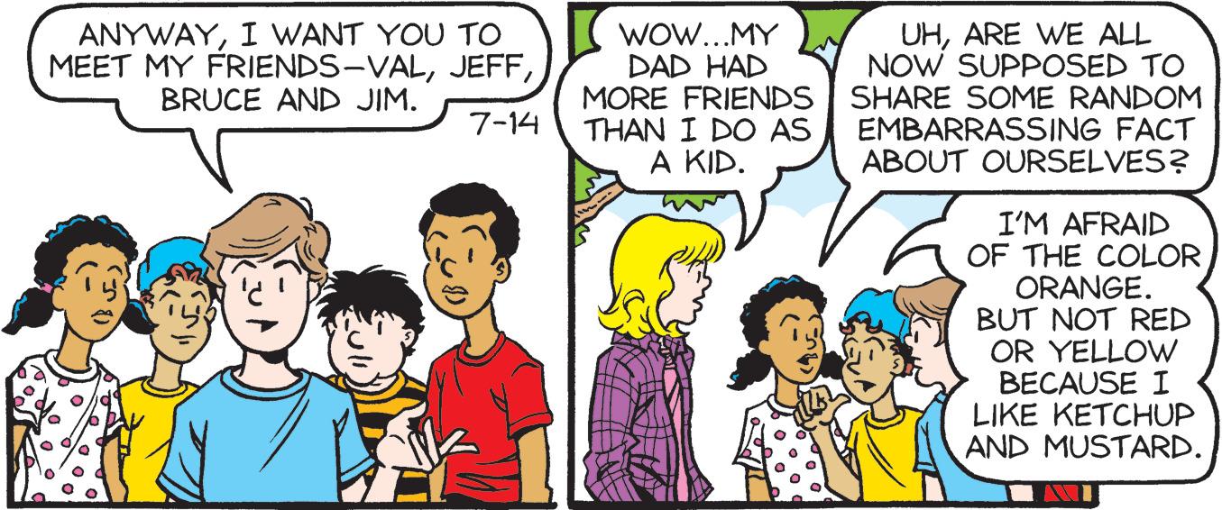 Font OCR: ANYWAYI WANT YOU TO MEET MY FRIENDS-VALBRUCE AND JIM. 7-14 WOW...MY DAD HAD MORE FRIENDS THAN I DO AS A KID. UHARE WE ALL NOW SUPPOSED TO SHARE SOME RANDOM EMBARRASSING FACT ABOUT OURSELVES? I'M AFRAID OF THE COLOR ORANGE. BUT NOT RED OR YELLOW BECAUSE I LIKE KETCHUP AND MUSTARD. ANYWAYI WANT YOU TO MEET MY FRIENDS - VALBRUCE AND JIM . 7-14 WOW ... MY DAD HAD MORE FRIENDS THAN I DO AS A KID . UHARE WE ALL NOW SUPPOSED TO SHARE SOME RANDOM EMBARRASSING FACT ABOUT OURSELVES ? I'M AFRAID OF THE COLOR ORANGE . BUT NOT RED OR YELLOW BECAUSE I LIKE KETCHUP AND MUSTARD .