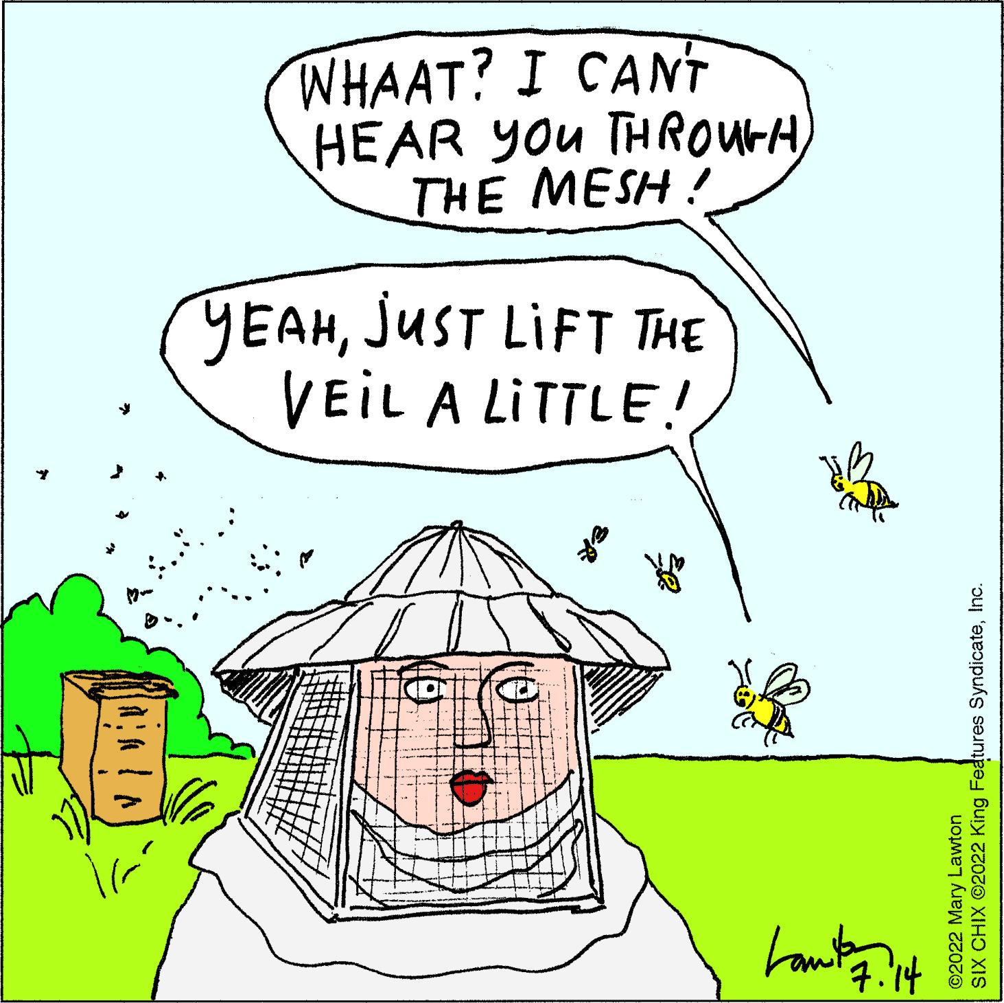 Line OCR: irá WHAAT? I CANT HEAR YOU THROUGHTHE MESH! YEAHJUST LIFT THE VEIL A LITTLE! Lantas '7.' SIX CHIX ©2022 King Features SyndicateInc. Lawton ?2022 Mary irá WHAAT ? I CANT HEAR YOU THROUGHTHE MESH ! YEAHJUST LIFT THE VEIL A LITTLE ! Lantas ' 7. ' SIX CHIX © 2022 King Features SyndicateInc. Lawton ?2022 Mary