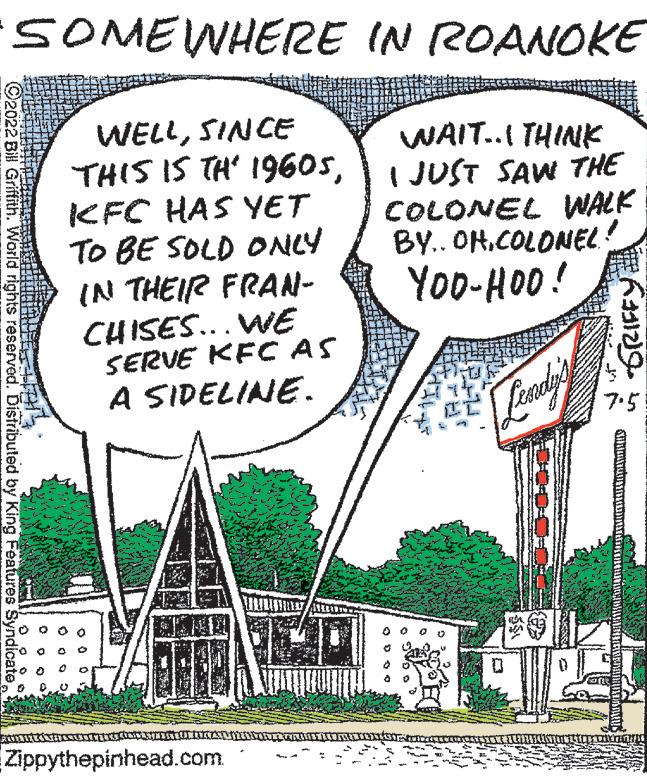 Art OCR: SOMEWHERE IN ROANOKE WELLSINCE THIS IS TH' 19605KFC HAS YET TO BE SOLD ONLY THEIR FRAN- IN CHISES... WE SERVE KFC AS A SIDELINE. Bill Griffith. World rights reserved. Distributed by King Features Syndicat Zippythepinhead.com. WAIT..I THINK I JUST SAW THE COLONEL WALK BY..OH.COLONEL! YOO-HOO! 00 Lendy' 6111219 7.5 SOMEWHERE IN ROANOKE WELLSINCE THIS IS TH ' 19605KFC HAS YET TO BE SOLD ONLY THEIR FRAN IN CHISES ... WE SERVE KFC AS A SIDELINE . Bill Griffith . World rights reserved . Distributed by King Features Syndicat Zippythepinhead.com . WAIT..I THINK I JUST SAW THE COLONEL WALK BY..OH.COLONEL ! YOO - HOO ! 00 Lendy ' 6111219 7.5