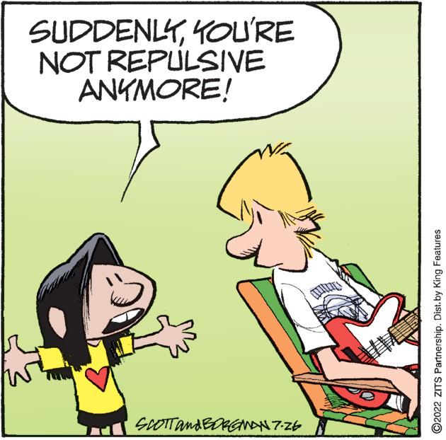Gesture OCR: SUDDENLYYOU'RE NOT REPULSIVE ANYMORE! Wahl SCOTT AND BORGMAN 7.26 ?2022 ZITS Partnership. Dist. by King Features SUDDENLYYOU'RE NOT REPULSIVE ANYMORE ! Wahl SCOTT AND BORGMAN 7.26 ?2022 ZITS Partnership . Dist . by King Features