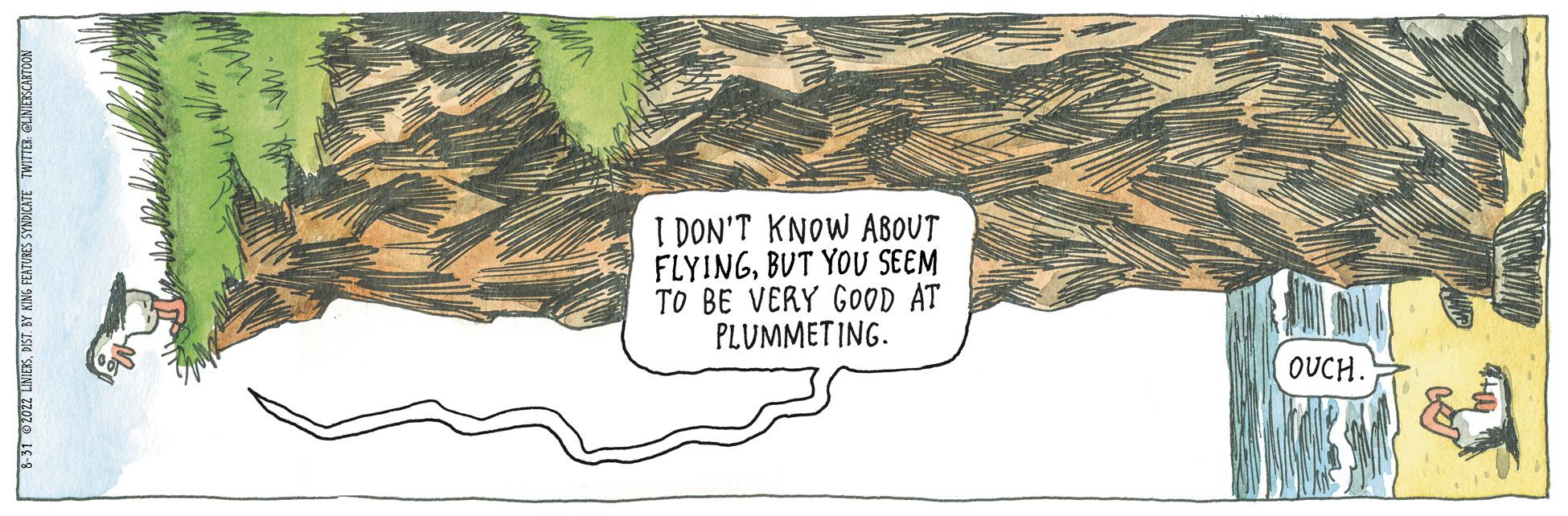 Grass OCR: 8-31 2022 LINIERSDIST BY KING FEATURES SYNDICATE TWITTER LINIEBSCARTOON I DON'T KNOW ABOUT FLYINGBUT YOU SEEM TO BE VERY GOOD AT PLUMMETING. OUCH. 8-31 2022 LINIERSDIST BY KING FEATURES SYNDICATE TWITTER LINIEBSCARTOON I DON'T KNOW ABOUT FLYINGBUT YOU SEEM TO BE VERY GOOD AT PLUMMETING . OUCH .