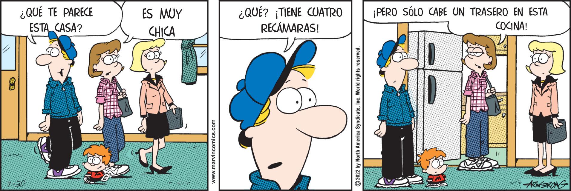 Fictional character OCR: DA ¿QUÉ TE PARECE ESTA CASA? 1-30 ES MUY CHICA ¿QUÉ? ¡TIENE CUATRO RECÁMARAS! ¡PERO SÓLO CABE UN TRASERO EN ESTA COCINA! V FAUST ARMSTRONG DA ¿ QUÉ TE PARECE ESTA CASA ? 1-30 ES MUY CHICA ¿ QUÉ ? ¡ TIENE CUATRO RECÁMARAS ! ¡ PERO SÓLO CABE UN TRASERO EN ESTA COCINA ! V FAUST ARMSTRONG