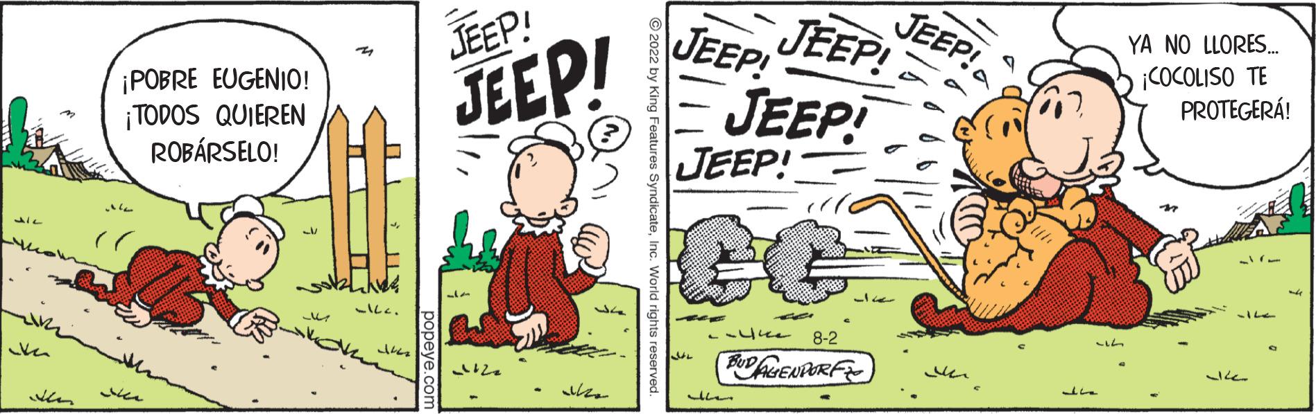 Illustration OCR: -46 ve ¡POBRE EUGENIO! ¡TODOS QUIEREN ROBÁRSELO! JEEP! JEEP! -a 2120 ?? ???? JEEP! JEEP! SEL JEEP! JEEP! -- 8-2 BUD AGENDORF 17 4 JEEP! YA NO LLORES... ¡COCOLISO TE PROTEGERÁ! 3k -46 ve ¡ POBRE EUGENIO ! ¡ TODOS QUIEREN ROBÁRSELO ! JEEP ! JEEP ! -a 2120 ?? ???? JEEP ! JEEP ! SEL JEEP ! JEEP ! -- 8-2 BUD AGENDORF 17 4 JEEP ! YA NO LLORES ... ¡ COCOLISO TE PROTEGERÁ ! 3k