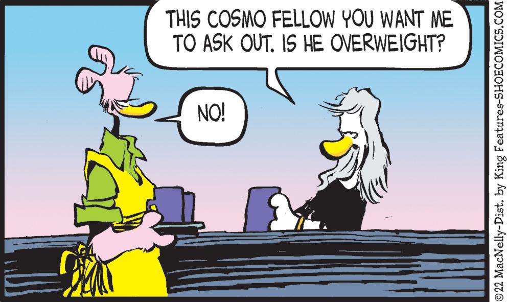 Parallel OCR: Se THIS COSMO FELLOW YOU WANT ME TO ASK OUT. IS HE OVERWEIGHT? NO! 22 MacNelly-Dist. by King Features-SHOECOMICS.COM Se THIS COSMO FELLOW YOU WANT ME TO ASK OUT . IS HE OVERWEIGHT ? NO ! 22 MacNelly - Dist . by King Features-SHOECOMICS.COM