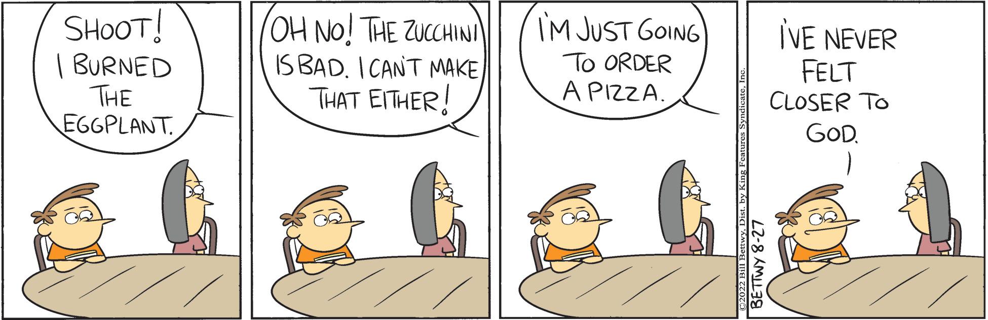 Interaction OCR: SHOOT! | BURNED THE EGGPLANT OH NO! THE ZUCCHINI IS BAD. I CAN'T MAKE THAT EITHER! I'M JUST GOING TO ORDER A PIZZA. I'VE NEVER FELT CLOSER TO GOD. SHOOT ! | BURNED THE EGGPLANT OH NO ! THE ZUCCHINI IS BAD . I CAN'T MAKE THAT EITHER ! I'M JUST GOING TO ORDER A PIZZA . I'VE NEVER FELT CLOSER TO GOD .