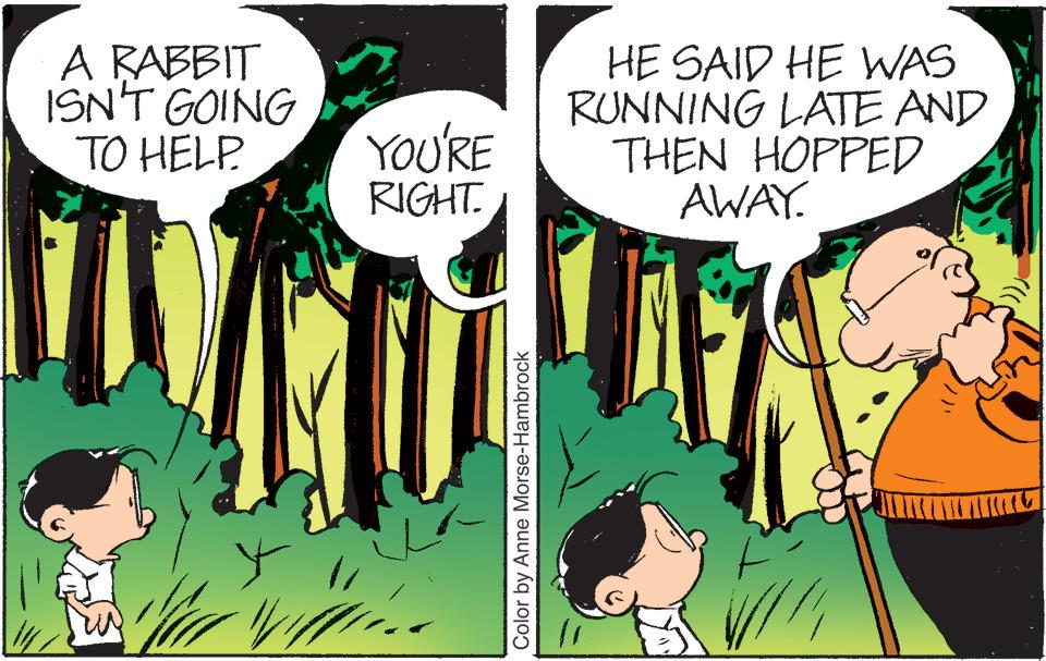 Line OCR: A RABBIT ISN'T GOING TO HELP YOU'RE RIGHT. Y Wiffened Color by Anne Morse-Hambrock HE SAID HE WAS RUNNING LATE AND THEN HOPPED AWAY. A RABBIT ISN'T GOING TO HELP YOU'RE RIGHT . Y Wiffened Color by Anne Morse - Hambrock HE SAID HE WAS RUNNING LATE AND THEN HOPPED AWAY .