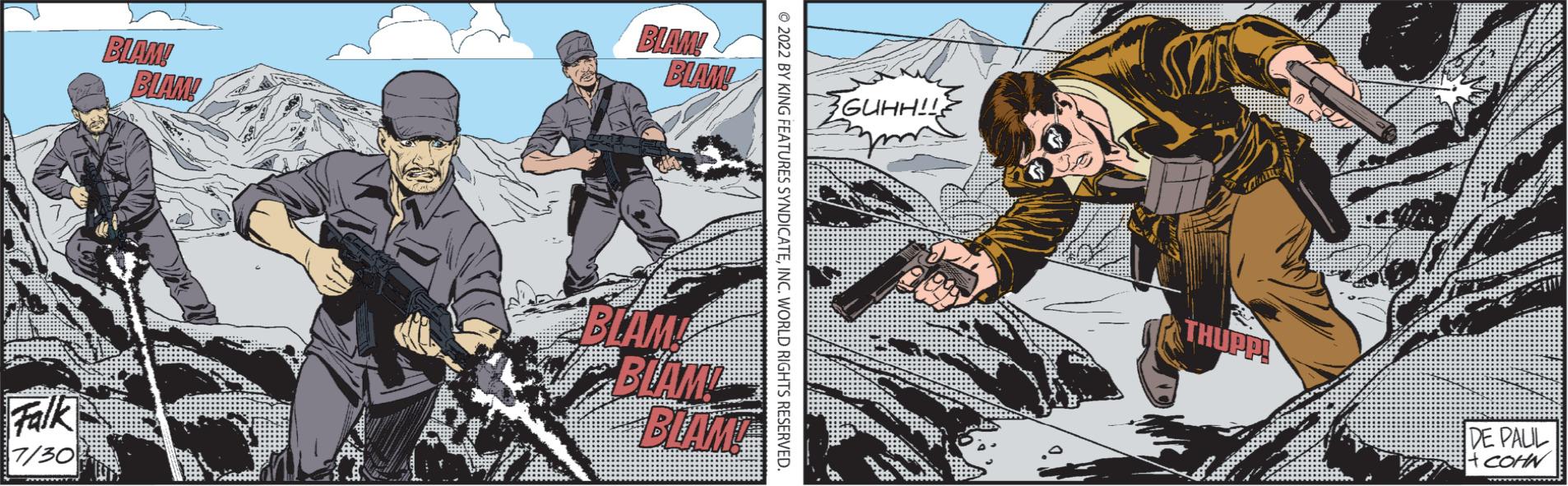 Drawing OCR: St Falk 7/30 BLAM! BLAM! BLAM! BLAM ?2022 BY KING FEATURES SYNDICATEINC. WORLD RIGHTS RESERVED. 3GUHH!! windy THUPP! DE PAUL COHN St Falk 7/30 BLAM ! BLAM ! BLAM ! BLAM ?2022 BY KING FEATURES SYNDICATEINC . WORLD RIGHTS RESERVED . 3GUHH !! windy THUPP ! DE PAUL COHN