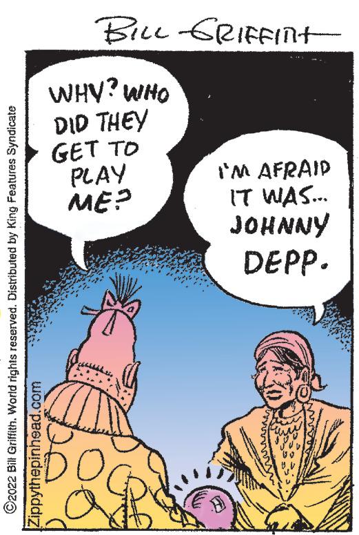 Sharing OCR: ?2022 Bill Griffith. World rights reserved. Distributed by King Features Syndicate Zippythepinhead.com BILL GRIFFINT WHY? WHO DID THEY GET TO PLAY ME? I'M AFRAID IT WAS... JOHNNY DEPP. ?2022 Bill Griffith . World rights reserved . Distributed by King Features Syndicate Zippythepinhead.com BILL GRIFFINT WHY ? WHO DID THEY GET TO PLAY ME ? I'M AFRAID IT WAS ... JOHNNY DEPP .