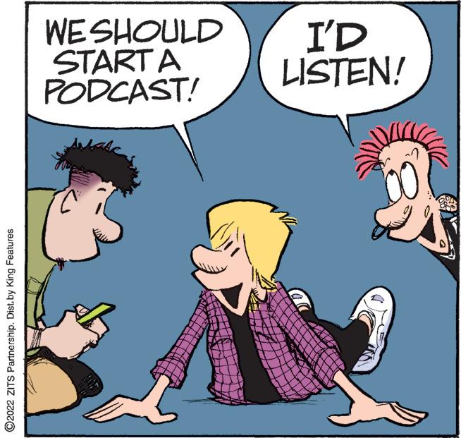 Interaction OCR: ?2022 ZITS Partnership. Dist.by King Features WE SHOULD STARTA PODCAST! I'D LISTEN! ?2022 ZITS Partnership . Dist.by King Features WE SHOULD STARTA PODCAST ! I'D LISTEN !