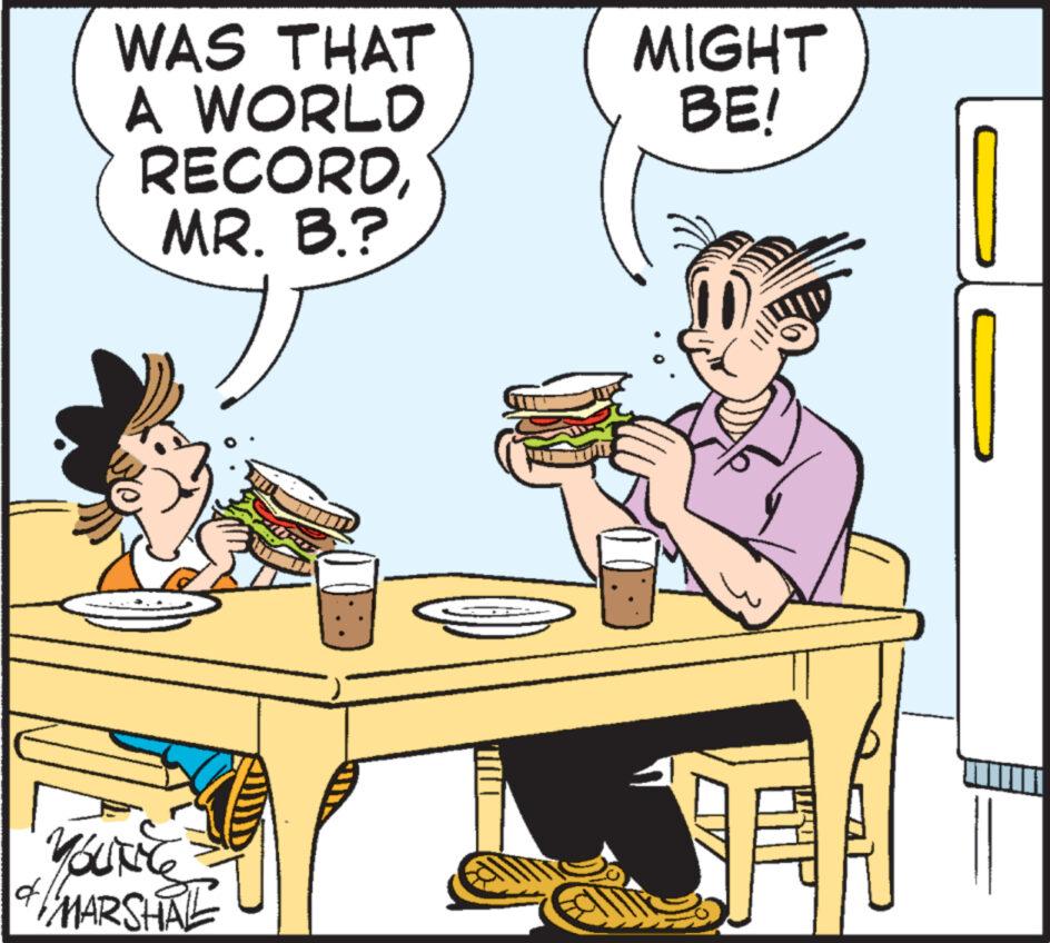 Illustration OCR: WAS THAT A WORLD RECORDMR. B.? YOUNCE MARSHAL MIGHT BE! WAS THAT A WORLD RECORDMR . B. ? YOUNCE MARSHAL MIGHT BE !
