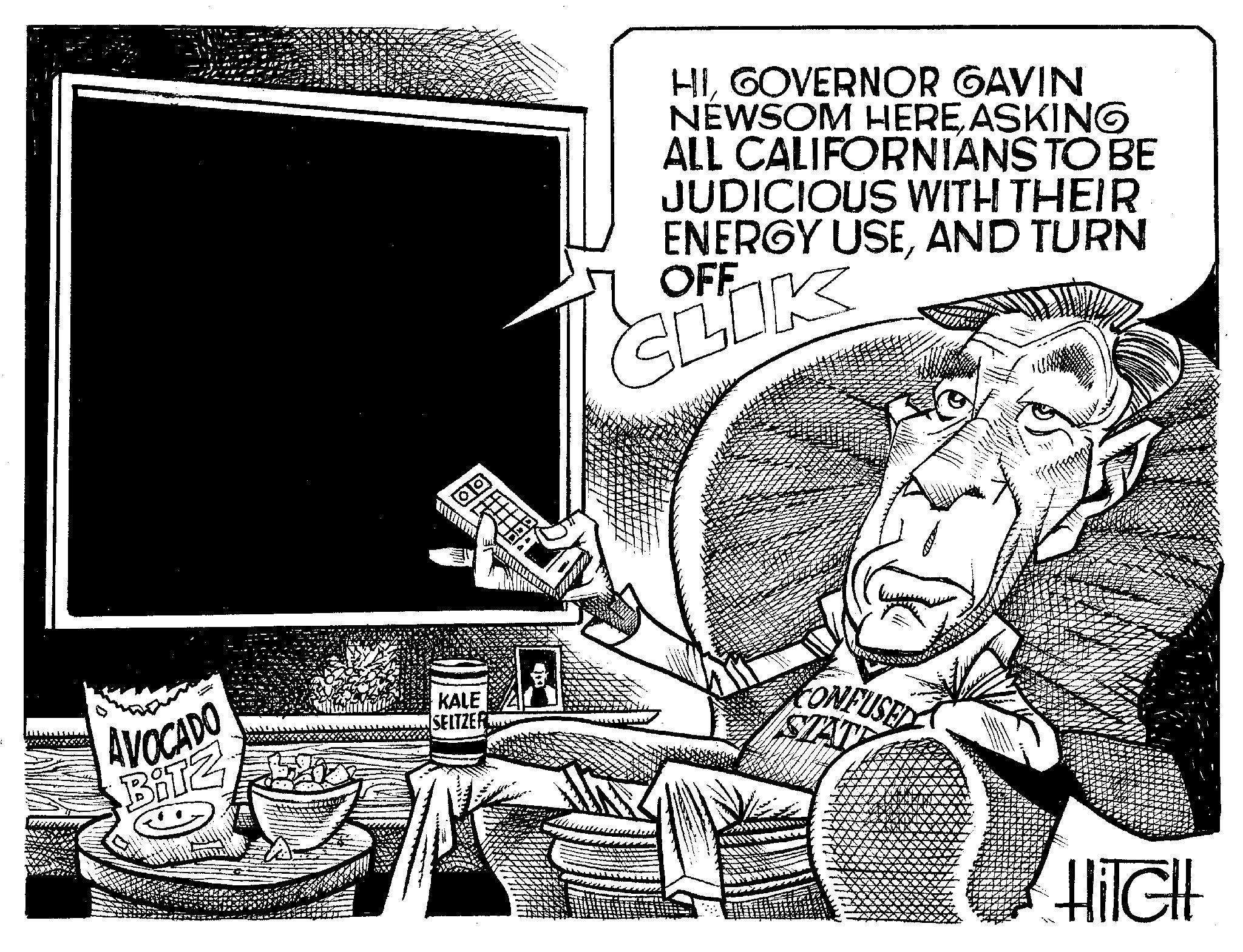 Illustration OCR: AVOCADO BITZ TITLEFITY KALE SELTZER HIGOVERNOR GAVIN NEWSOM HEREASKING ALL CALIFORNIANS TO BE JUDICIOUS WITH THEIR ENERGY USEAND TURN OFF CLIK HiGH AVOCADO BITZ TITLEFITY KALE SELTZER HIGOVERNOR GAVIN NEWSOM HEREASKING ALL CALIFORNIANS TO BE JUDICIOUS WITH THEIR ENERGY USEAND TURN OFF CLIK HiGH