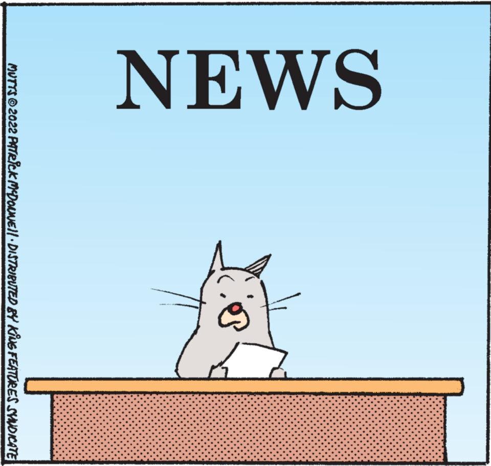 Drawing OCR: NEWS MUTTS ©2022 PATRICK MCDONNE||· DISTRIBUTED BY KING FEATURES SYNDICATE NEWS MUTTS © 2022 PATRICK MCDONNE || · DISTRIBUTED BY KING FEATURES SYNDICATE