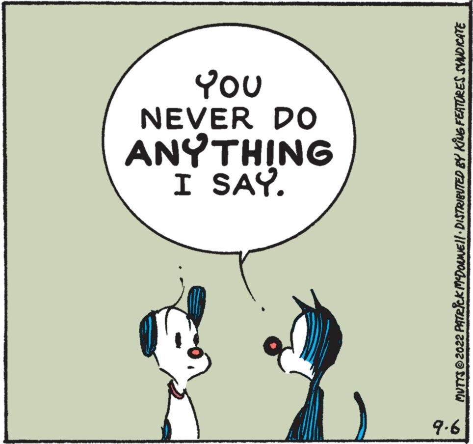 Rectangle OCR: 9.6 I SAY. ANYTHING NEVER DO YOU MUTTS © 2022 PATRICK MºDOUNE|| · DISTRIBUTED BY KING FEATURES SYNDICATE 9.6 I SAY . ANYTHING NEVER DO YOU MUTTS © 2022 PATRICK MºDOUNE || · DISTRIBUTED BY KING FEATURES SYNDICATE