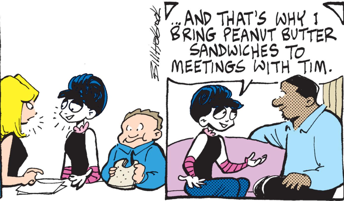 Line OCR: AND THAT'S WHY I BRING PEANUT BUTTER SANDWICHES TO MEETINGS WITH TIM. AND THAT'S WHY I BRING PEANUT BUTTER SANDWICHES TO MEETINGS WITH TIM .