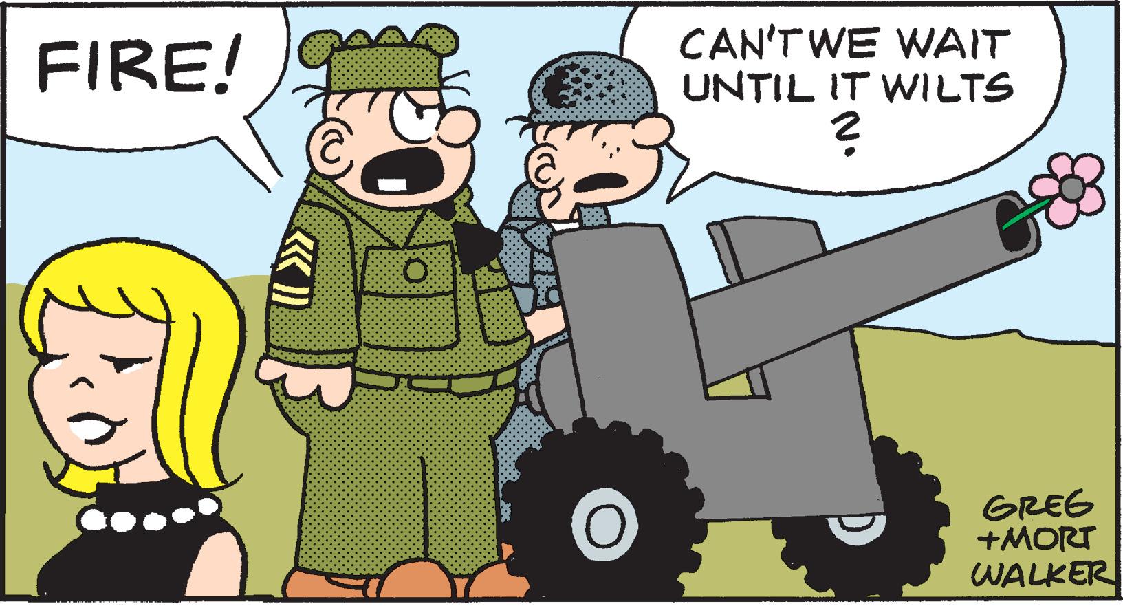 Fictional character OCR: FIRE! D O ACT O CAN'T WE WAIT UNTIL IT WILTS ? ? GREG +MORT WALKER FIRE ! D O ACT O CAN'T WE WAIT UNTIL IT WILTS ? ? GREG + MORT WALKER