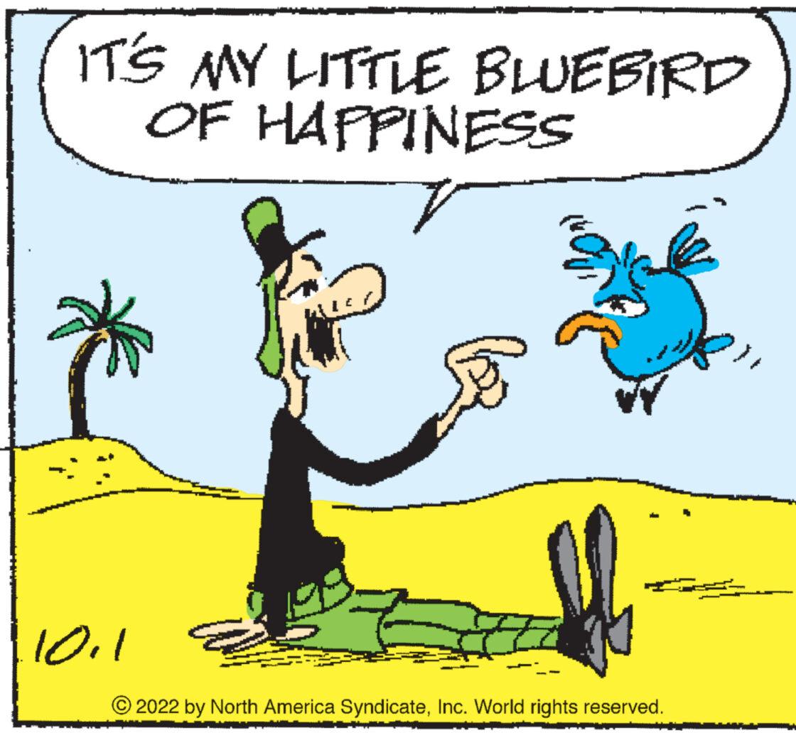 Conversation OCR: IT'S MY LITTLE BLUEBIRD OF HAPPINESS 1011 ?2022 by North America SyndicateInc. World rights reserved. IT'S MY LITTLE BLUEBIRD OF HAPPINESS 1011 ?2022 by North America SyndicateInc. World rights reserved .