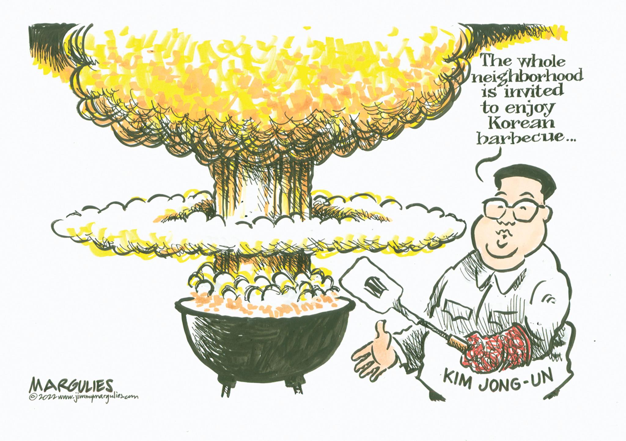 Art OCR: MARGULIES ?2022 www.jimmymargulies.com ? The whole neighborhood is invited to enjoy Korean barbecue... KIM JONG-UN MARGULIES ?2022 www.jimmymargulies.com ? The whole neighborhood is invited to enjoy Korean barbecue ... KIM JONG - UN