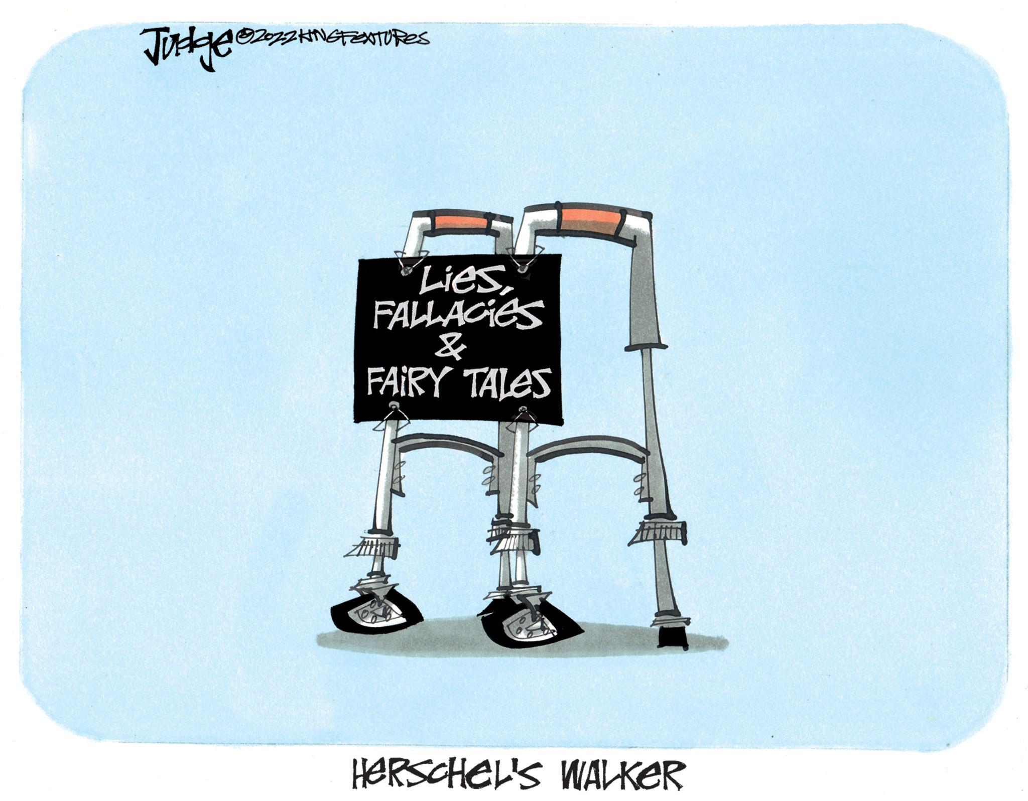 Illustration OCR: Judge @2022 KINGTEXTURES LiesFALLACIES & FAIRY TALES HERSCHEL'S WALKER Judge @ 2022 KINGTEXTURES LiesFALLACIES & FAIRY TALES HERSCHEL'S WALKER
