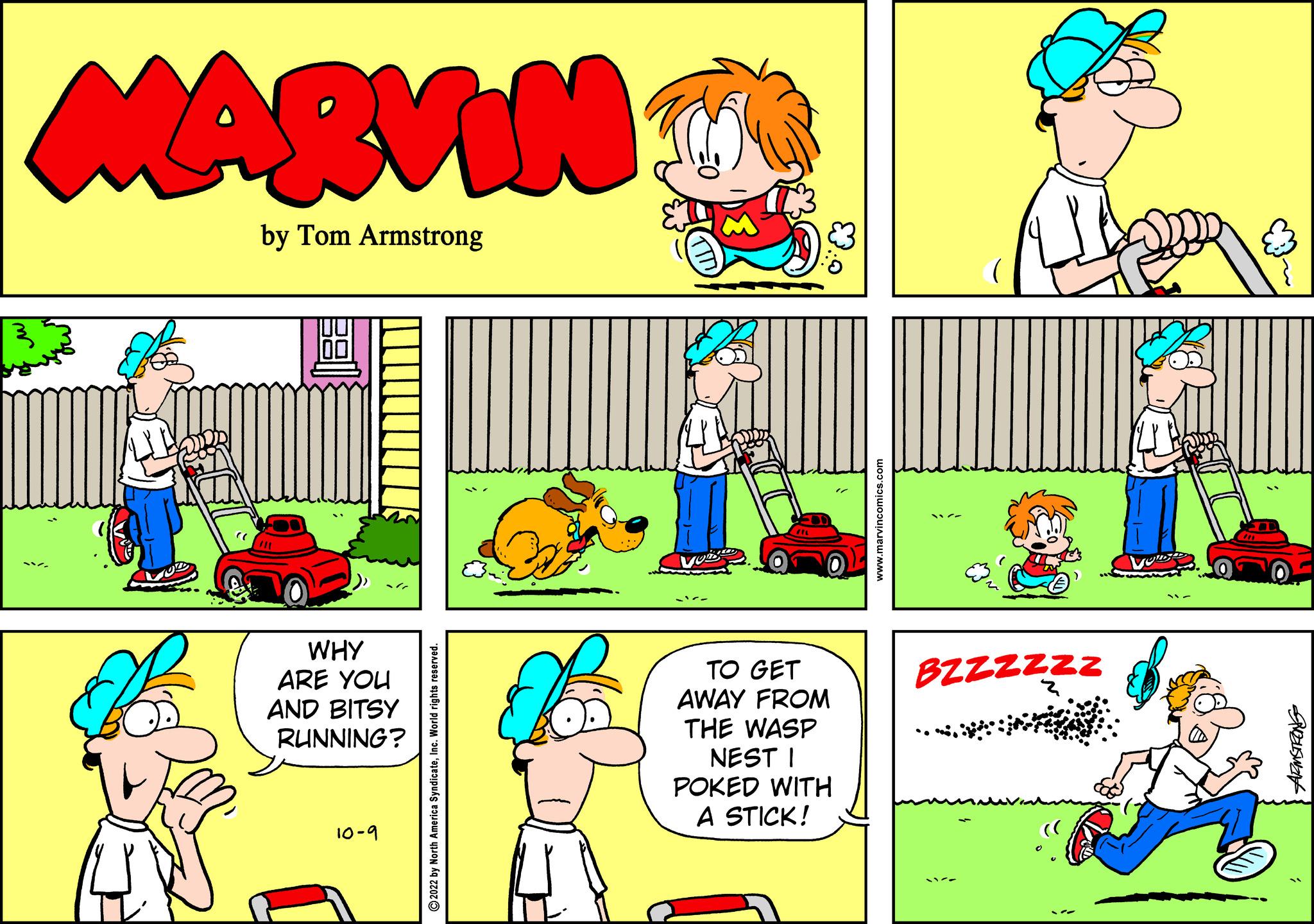Parallel OCR: MARVIN by Tom Armstrong WHY ARE YOU AND BITSY RUNNING? 10-9 TO GET AWAY FROM THE WASP NEST I POKED WITH A STICK! 83 BZZZZZZ grauswart MARVIN by Tom Armstrong WHY ARE YOU AND BITSY RUNNING ? 10-9 TO GET AWAY FROM THE WASP NEST I POKED WITH A STICK ! 83 BZZZZZZ grauswart