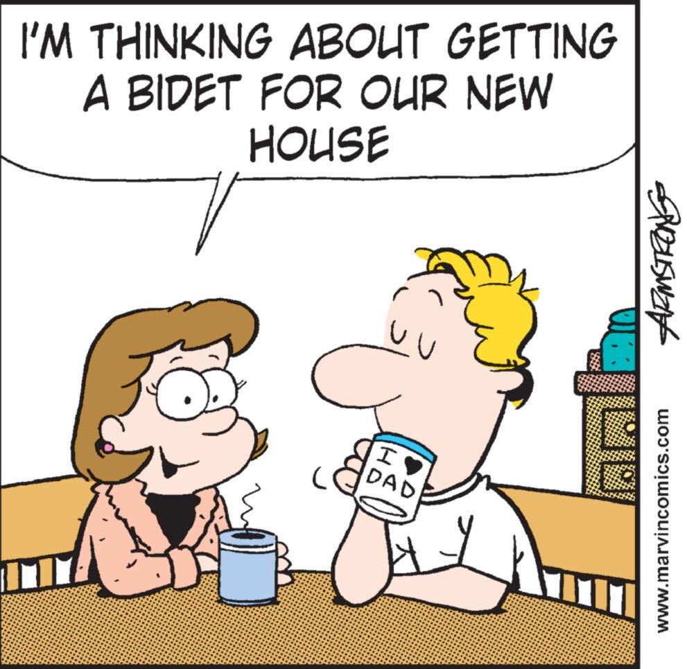 Interaction OCR: I'M THINKING ABOUT GETTING A BIDET FOR OUR NEW HOUSE IX. Uu I ? DAD ARMSTRONG www.marvincomics.com I'M THINKING ABOUT GETTING A BIDET FOR OUR NEW HOUSE IX . Uu I ? DAD ARMSTRONG www.marvincomics.com