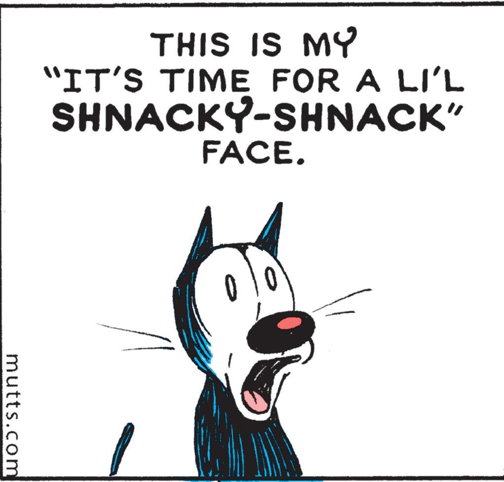 Rectangle OCR: mutts.com THIS IS MY "IT'S TIME FOR A LI'L SHNACKY-SHNACK" FACE. mutts.com THIS IS MY " IT'S TIME FOR A LI'L SHNACKY - SHNACK " FACE .