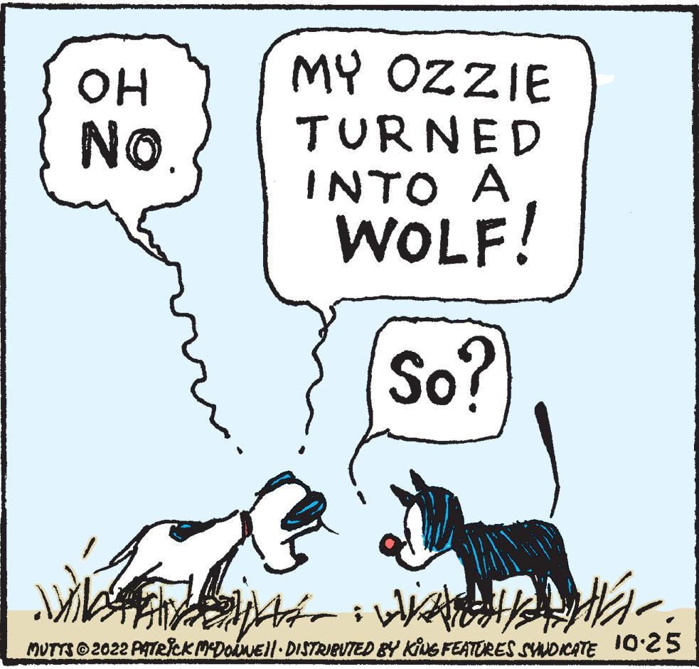 Handwriting OCR: ?? No ??? MY OZZIE TURNED INTO A WOLF! So? x Mat WY Ehi WATE H- MUTTS © 2022 PATRICK MCDONNE||· DISTRIBUTED BY KING FEATURES SYNDICATE 10.25 ?? No ??? MY OZZIE TURNED INTO A WOLF ! So ? x Mat WY Ehi WATE H MUTTS © 2022 PATRICK MCDONNE || · DISTRIBUTED BY KING FEATURES SYNDICATE 10.25