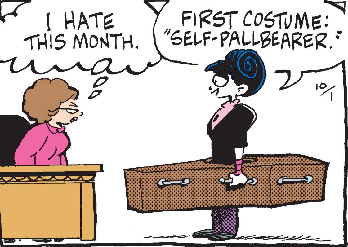 Output device OCR: I HATE THIS MONTH. 8 u FIRST COSTUME: "SELF-PALLBEARER." G 2 1% C) I HATE THIS MONTH . 8 u FIRST COSTUME : " SELF - PALLBEARER . " G 2 1 % C )