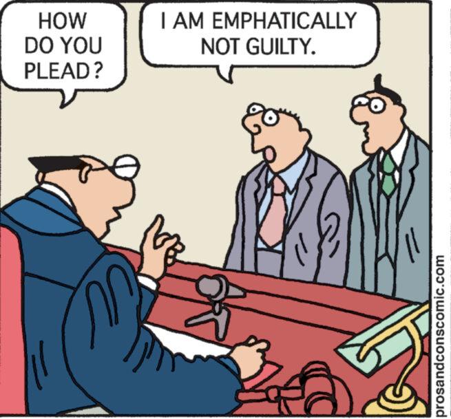 Parallel OCR: HOW DO YOU PLEAD? I AM EMPHATICALLY NOT GUILTY. prosandconscomic.com HOW DO YOU PLEAD ? I AM EMPHATICALLY NOT GUILTY . prosandconscomic.com