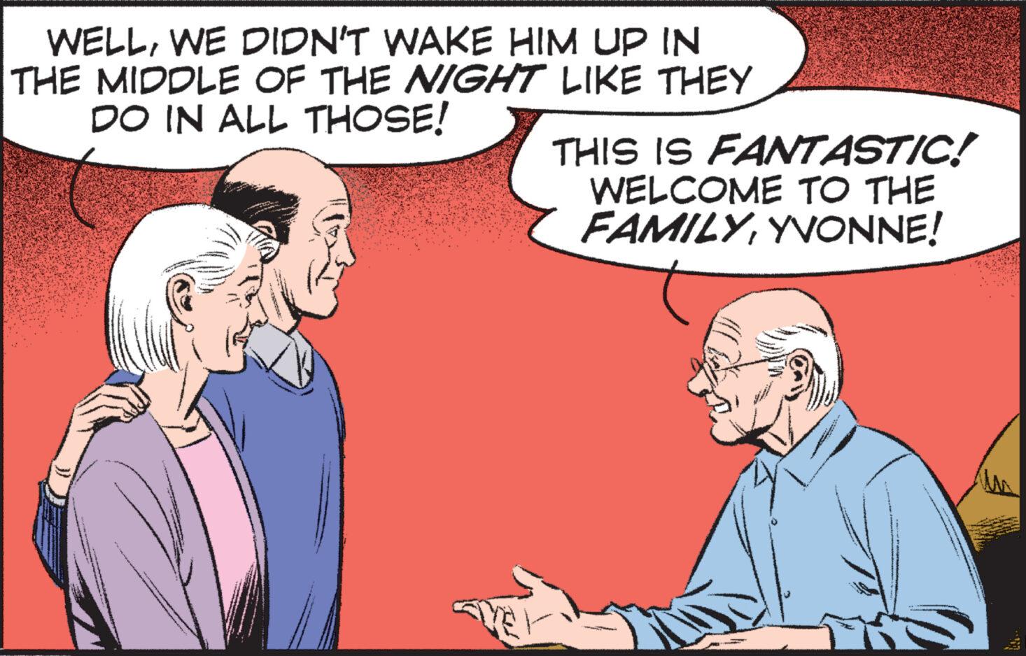Line OCR: WELLWE DIDN'T WAKE HIM UP IN THE MIDDLE OF THE NIGHT LIKE THEY DO IN ALL THOSE! THIS IS FANTASTIC! WELCOME TO THE FAMILYYVONNE! WELLWE DIDN'T WAKE HIM UP IN THE MIDDLE OF THE NIGHT LIKE THEY DO IN ALL THOSE ! THIS IS FANTASTIC ! WELCOME TO THE FAMILYYVONNE !