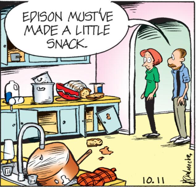 Illustration OCR: EDISON MUSTVE MADE A LITTLE SNACK. 3 10.11 ???????? EDISON MUSTVE MADE A LITTLE SNACK . 3 10.11 ????????