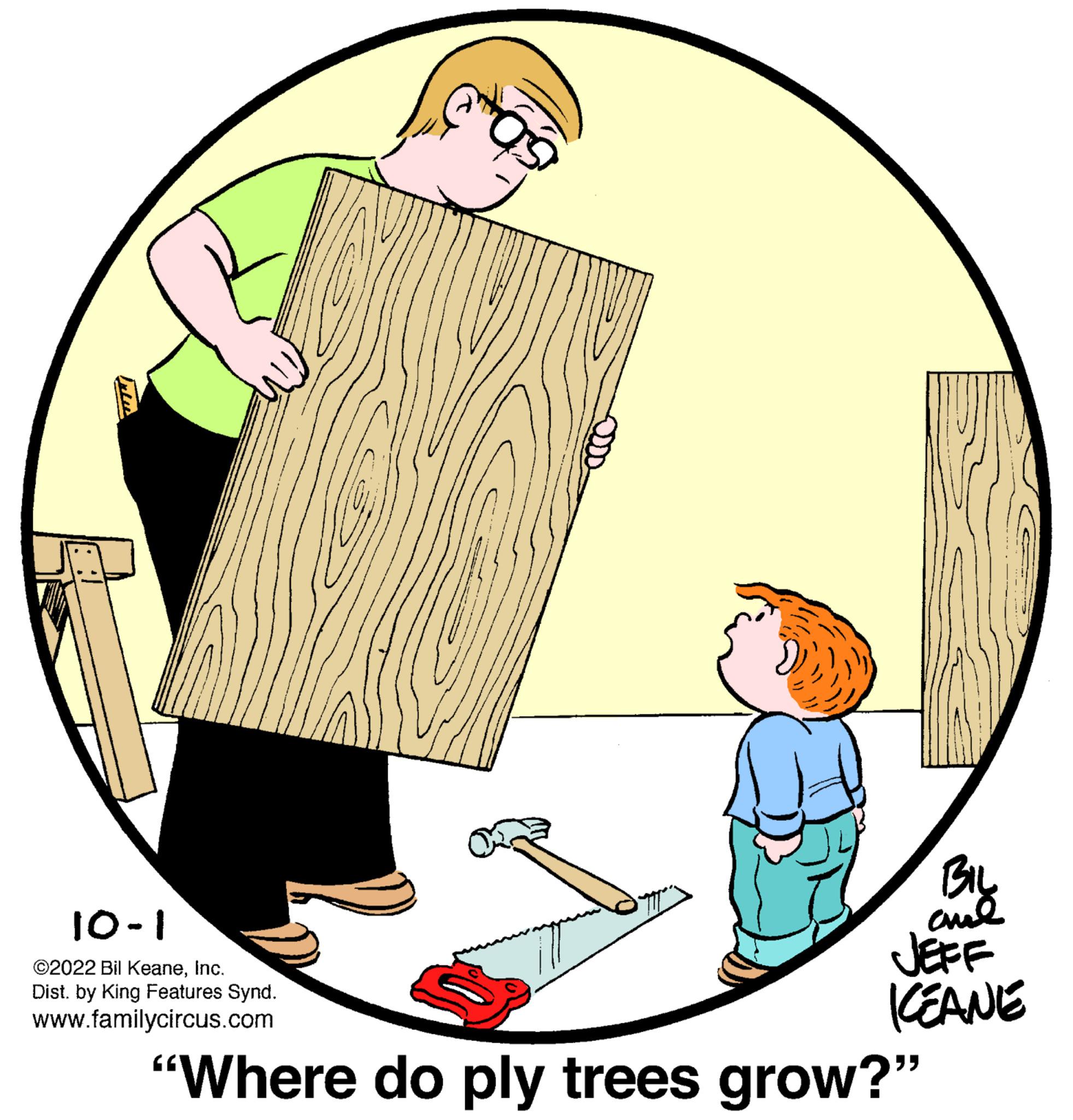 Art OCR: 10-1 ©2022 Bil KeaneInc. Dist. by King Features Synd. www.familycircus.com AS BIL JEFF KEANE "Where do ply trees grow?" 10-1 © 2022 Bil KeaneInc. Dist . by King Features Synd . www.familycircus.com AS BIL JEFF KEANE " Where do ply trees grow ? "