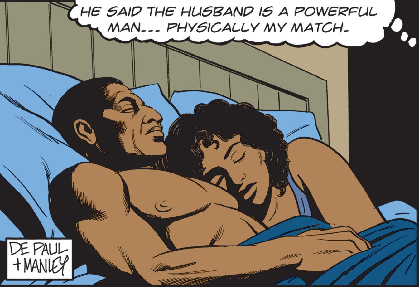 Conversation OCR: MOD P LEHENSHOT OR NOT INDON p DE PAUL + MANLEY HE SAID THE HUSBAND IS A POWERFUL MAN--- PHYSICALLY MY MATCH_ MOD P LEHENSHOT OR NOT INDON p DE PAUL + MANLEY HE SAID THE HUSBAND IS A POWERFUL MAN --- PHYSICALLY MY MATCH_