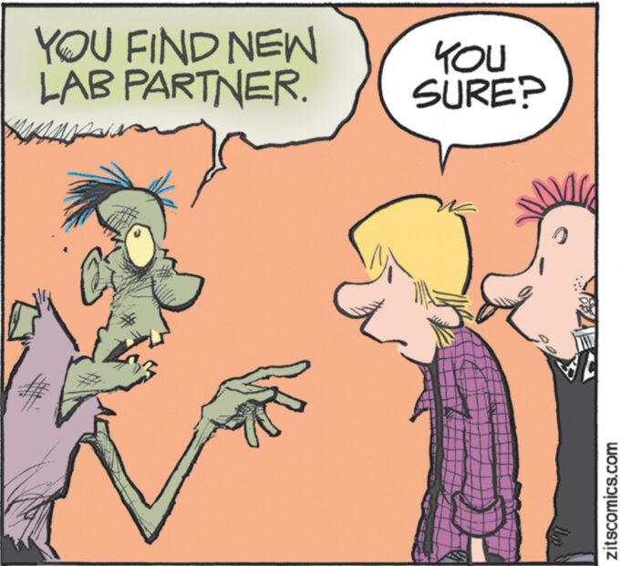 Art OCR: YOU FIND NEW LAB PARTNER. m ??? SURE? wwwwww zitscomics.com YOU FIND NEW LAB PARTNER . m ??? SURE ? wwwwww zitscomics.com
