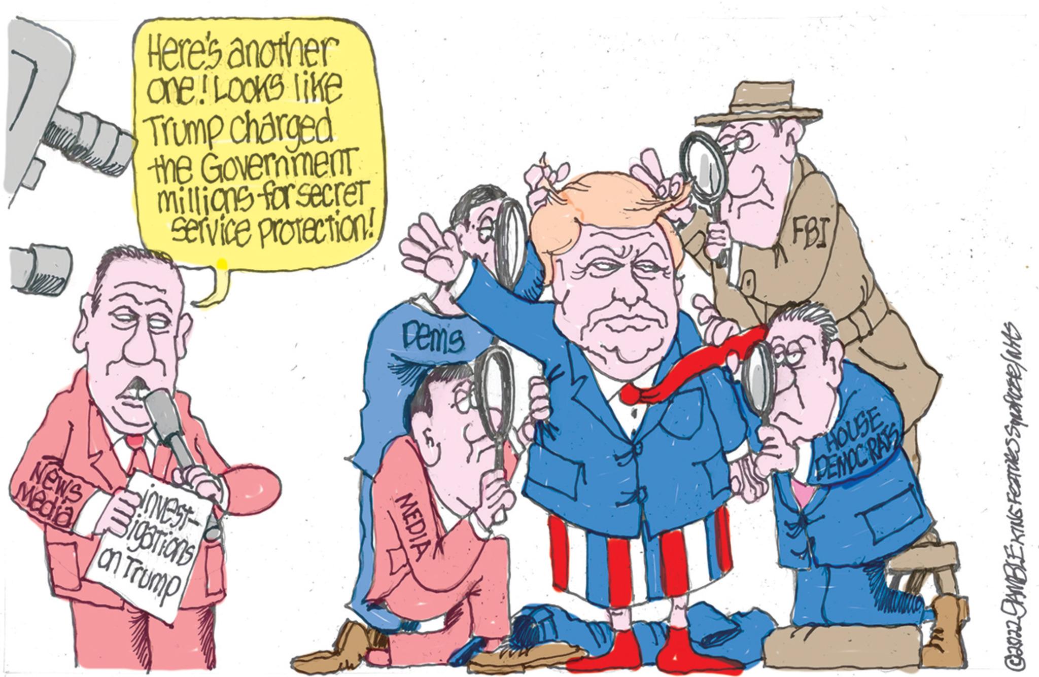 Happy OCR: News Media Here's another one! Looks like Trump charged the Government millions for secret Service Protection! invest Bigations on Trump Demis MEDIA FBI HOUSE DEMOCRATS ?2022 JAMBLE KING FEATURES SYROPICER / WAS News Media Here's another one ! Looks like Trump charged the Government millions for secret Service Protection ! invest Bigations on Trump Demis MEDIA FBI HOUSE DEMOCRATS ?2022 JAMBLE KING FEATURES SYROPICER / WAS