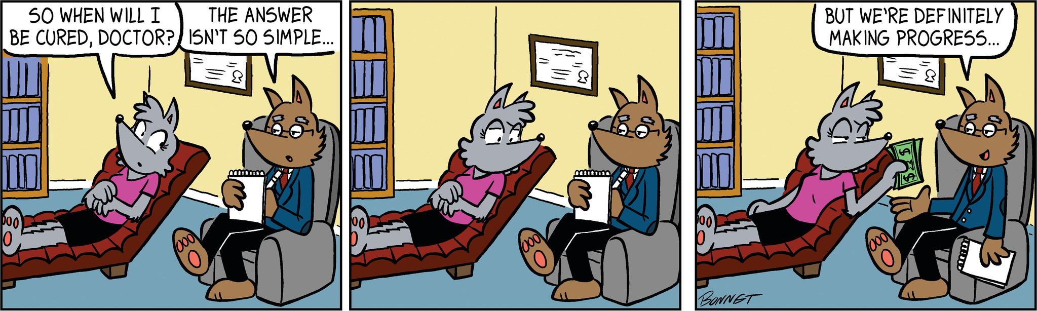 Cat OCR: SO WHEN WILL I BE CUREDDOCTOR? poo 10 THE ANSWER ISN'T SO SIMPLE... 000 000 com BONNET BUT WE'RE DEFINITELY MAKING PROGRESS... 3 SO WHEN WILL I BE CUREDDOCTOR ? poo 10 THE ANSWER ISN'T SO SIMPLE ... 000 000 com BONNET BUT WE'RE DEFINITELY MAKING PROGRESS ... 3