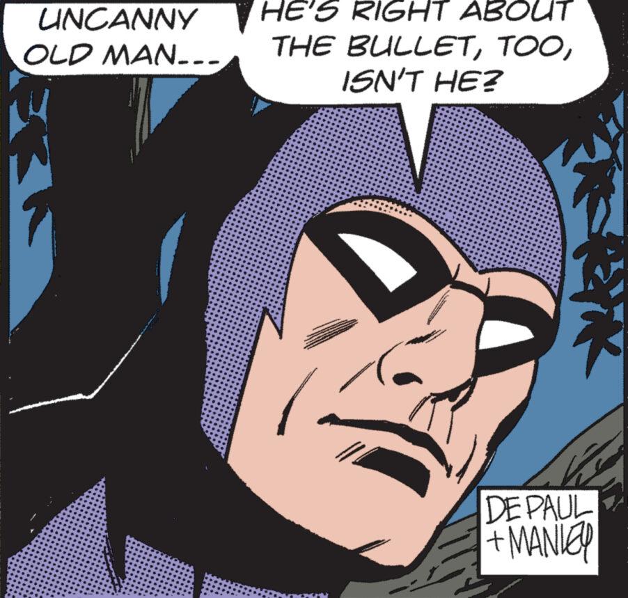 Eyewear OCR: UNCANNY OLD MAN... HE'S RIGHT ABOUT THE BULLETISN'T HE? w www. d www DE PAUL + MANIER UNCANNY OLD MAN ... HE'S RIGHT ABOUT THE BULLETISN'T HE ? w www . d www DE PAUL + MANIER