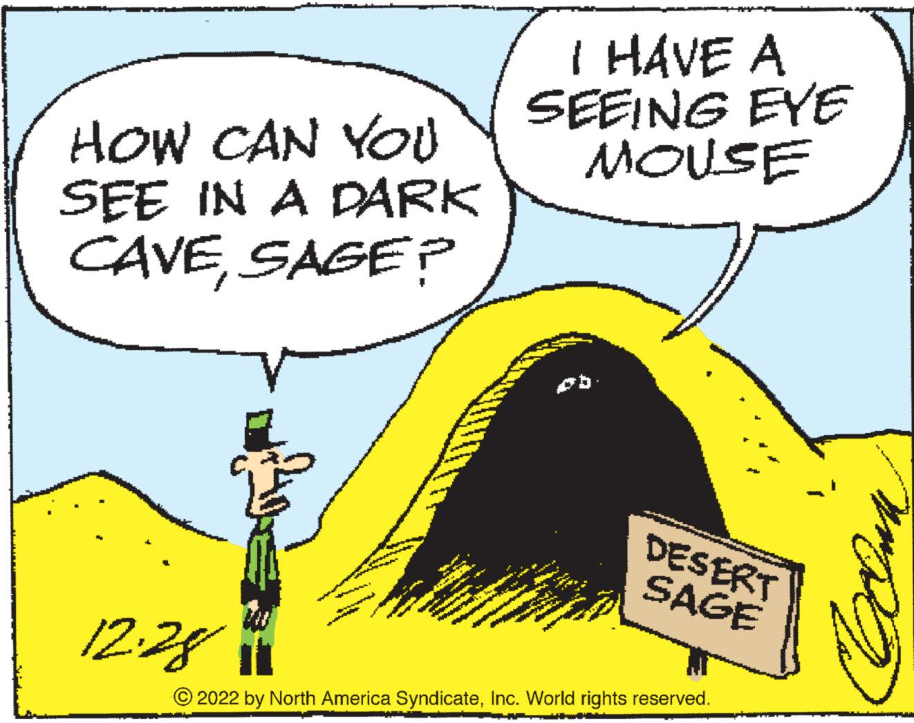 Gesture OCR: HOW CAN YOU SEE IN A DARK CAVESAGE? 12:28 A I HAVE A SEEING EYE MOUSE DESERT SAGE ?2022 by North America SyndicateInc. World rights reserved. Cocom HOW CAN YOU SEE IN A DARK CAVESAGE ? 12:28 A I HAVE A SEEING EYE MOUSE DESERT SAGE ?2022 by North America SyndicateInc. World rights reserved . Cocom