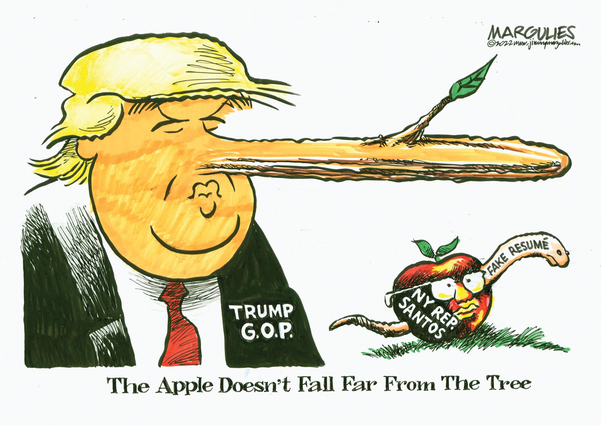 Drawing OCR: TRUMP G.O.P. NY REP. SANTOS MARGULIES ?2022 www.jimmymarzylies.com RESUME FAKE The Apple Doesn't Fall Far From The Tree TRUMP G.O.P. NY REP . SANTOS MARGULIES ?2022 www.jimmymarzylies.com RESUME FAKE The Apple Doesn't Fall Far From The Tree