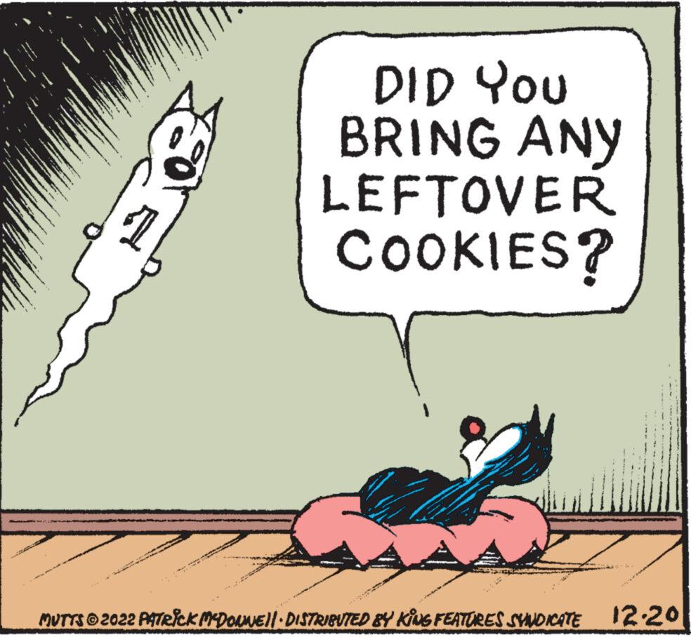Drawing OCR: www widte ***! ISPANARGATE MA 1 ed DID YOU BRING ANY LEFTOVER COOKIES? of time MUTTS © 2022 PATRICK MCDONNE||· DISTRIBUTED BY KING FEATURES SYNDICATE 12.20 www widte *** ! ISPANARGATE MA 1 ed DID YOU BRING ANY LEFTOVER COOKIES ? of time MUTTS © 2022 PATRICK MCDONNE || · DISTRIBUTED BY KING FEATURES SYNDICATE 12.20