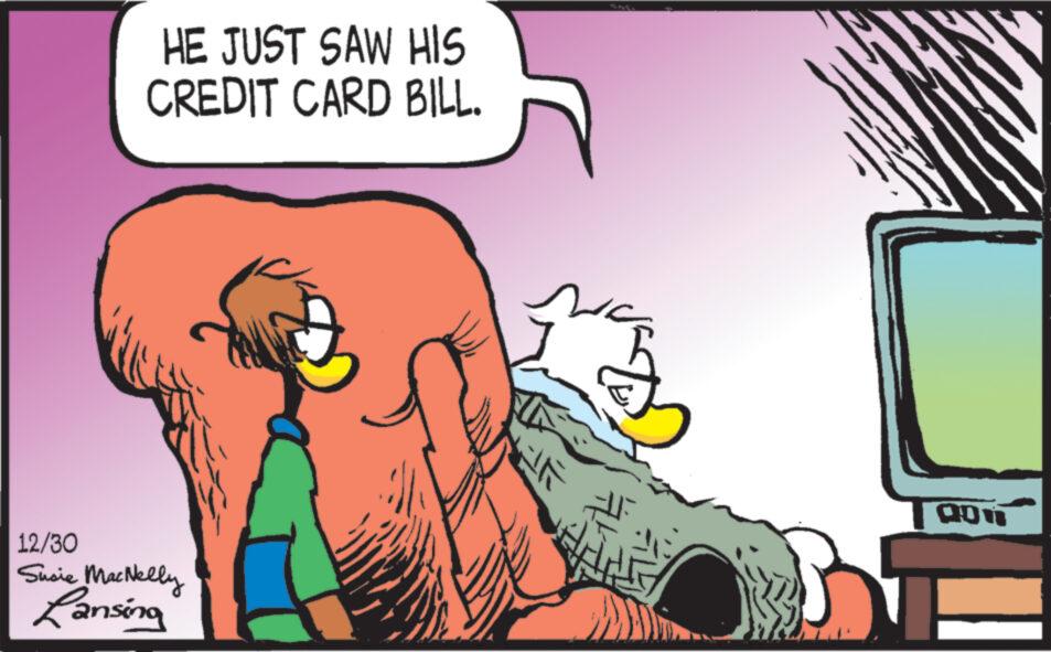 Sharing OCR: HE JUST SAW HIS CREDIT CARD BILL. 12/30 Susie MacNelly Lansing JE Si QON HE JUST SAW HIS CREDIT CARD BILL . 12/30 Susie MacNelly Lansing JE Si QON